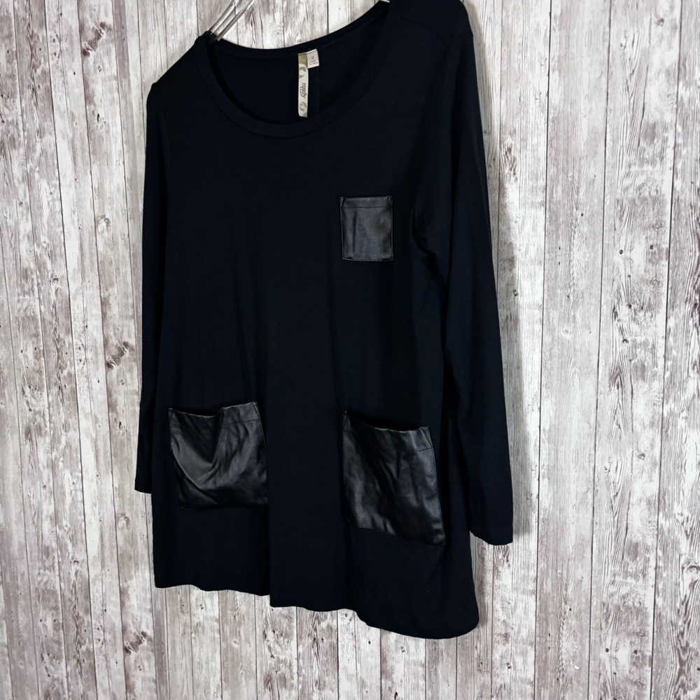 Comfy USA Black Modal Faux Leather Tunic - Picture 2 of 5